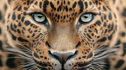 Close-up portrait of a leopard with piercing blue eyes and a focused stare.