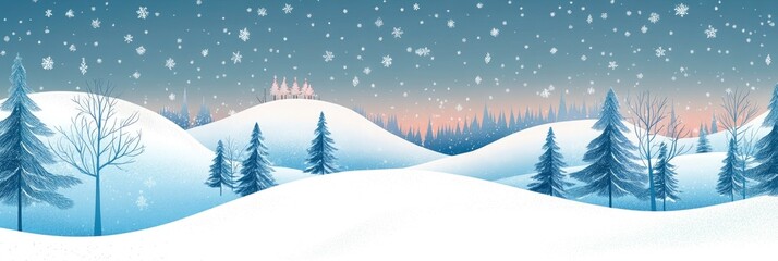 Winter background .Merry Christmas and happy New Year greeting card with copy-space. Christmas landscape with snow and fir trees , ai
