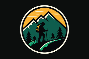 Mountain Hiking Adventure t-shirts Design_Outdoor Exploration Badge_Nature and Wilderness Icon, Vector illustration
