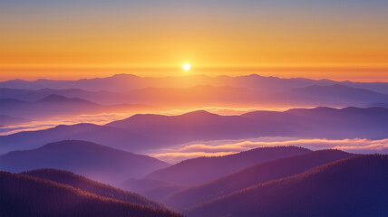 Obraz premium 山々の雲海と朝日