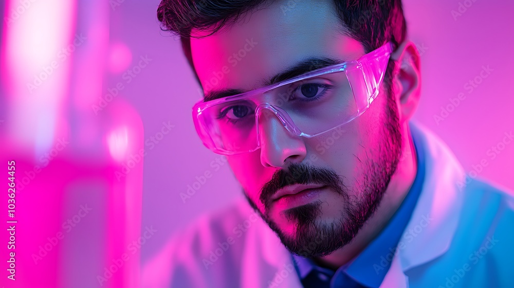 Poster innovative scientist conducting experiments in a high-tech laboratory with a futuristic aesthetic an