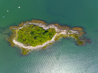 Raccoon Island aerial view in summer in Houghs Neck in city of Quincy, Massachusetts MA, USA. This...