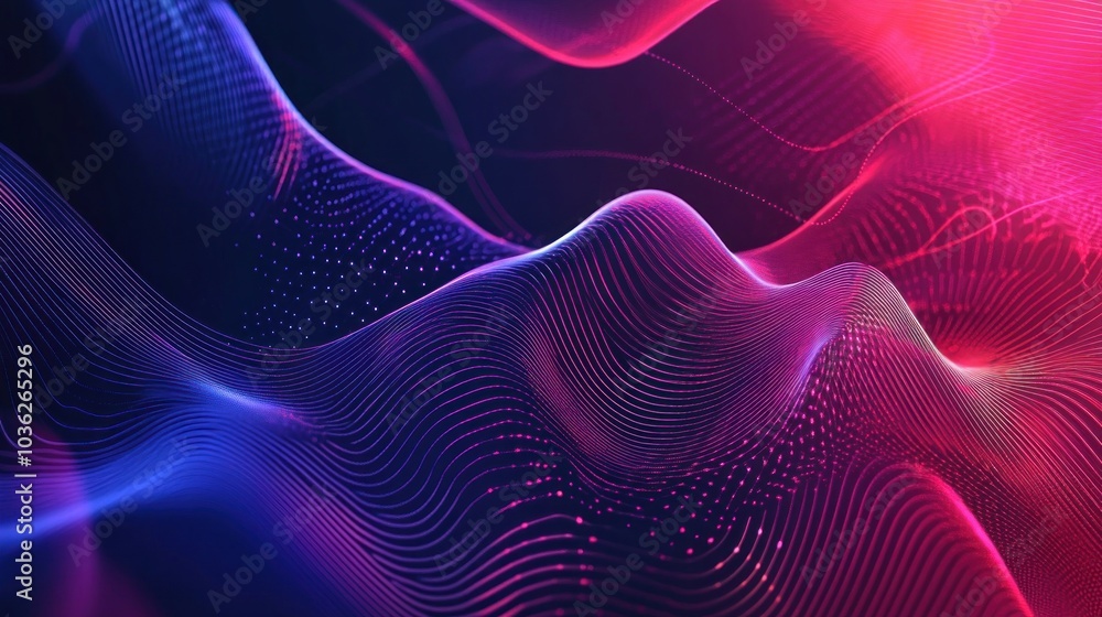 Poster abstract waves of vibrant colors representing digital data and technology.