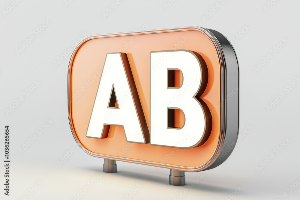 Poster bright illuminated sign with the letters ab displayed on a gray background in a modern style
