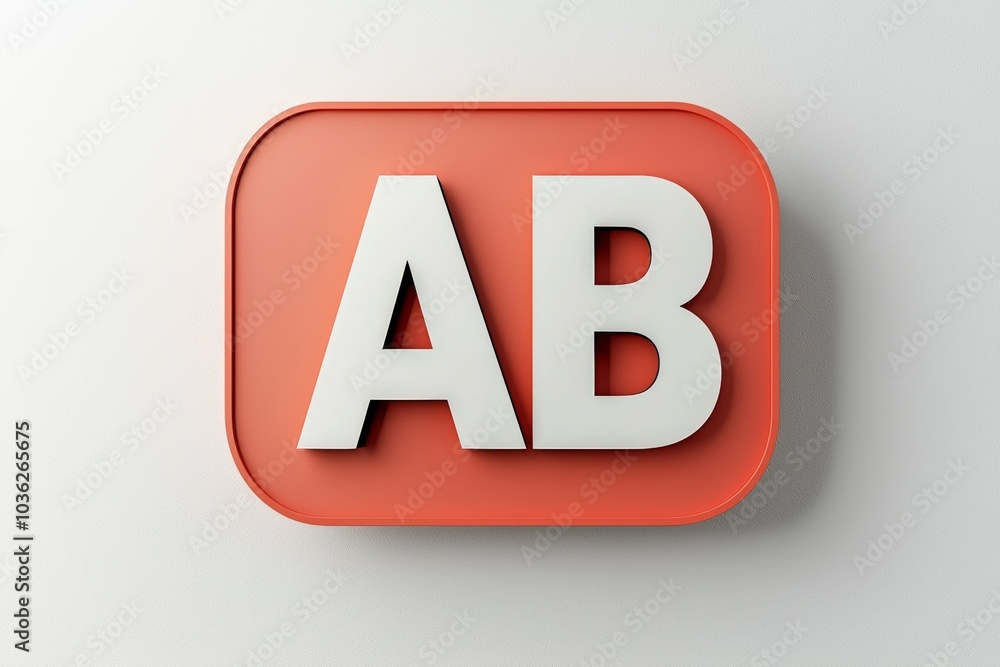 Poster red rectangular button with white letters 'ab' displayed against a light background