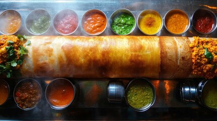 Delicious South Indian Dosa with Colorful Chutneys