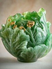 Jade Masterpiece: A 4K Close-Up of a Green Jade Cabbage with Gilded Elegance