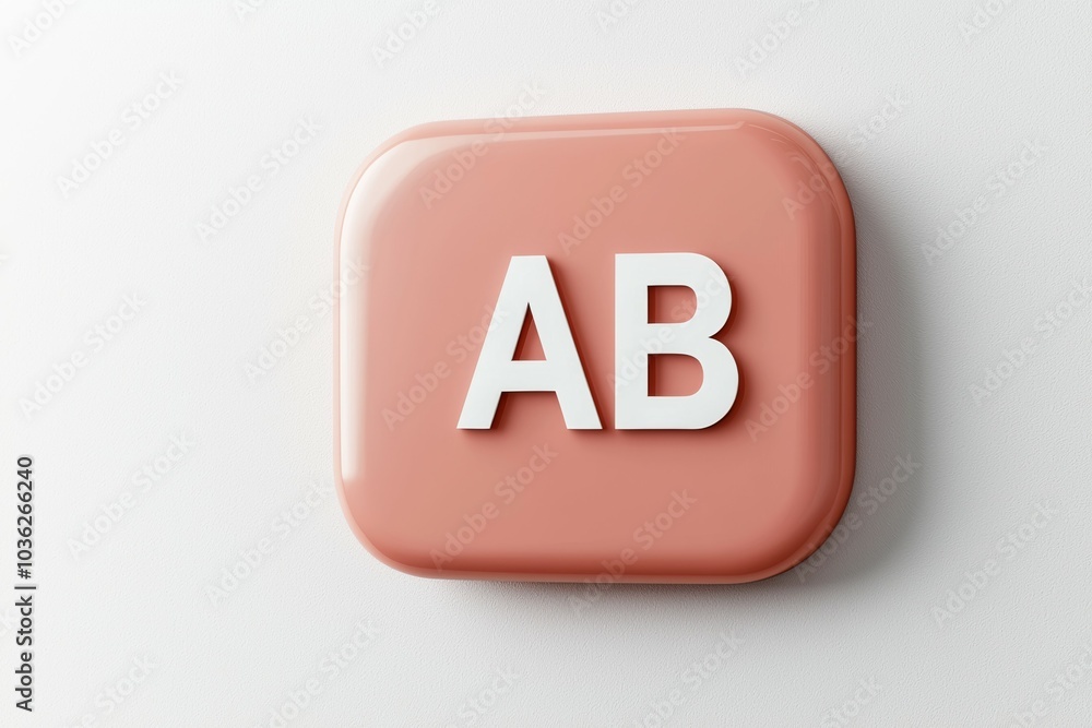 Poster stylish pink button displaying letters ab on a white background, suitable for modern branding or des