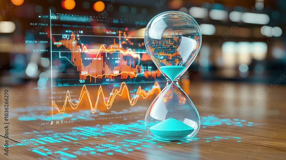 Poster hourglass with data visualization in modern setting