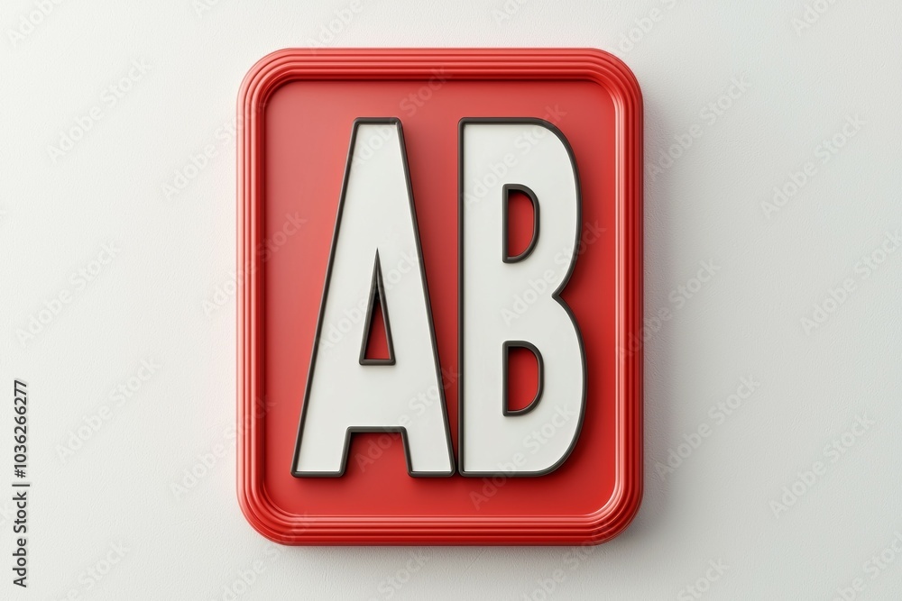 Poster bold red sign displaying the letters ab in three-dimensional styling against a white background