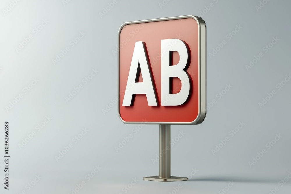 Poster bold red sign displaying the letters ab on a minimalistic background in a modern setting