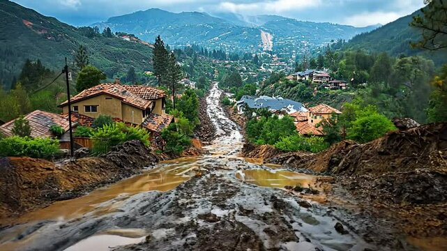 Mudslide Aftermath in a Mountainous Area footage