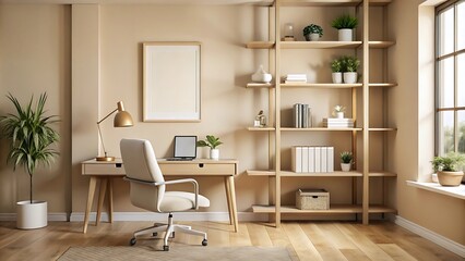 Bright and modern home office design featuring a stylish desk comfortable chair and lush indoor plants for a productive workspace