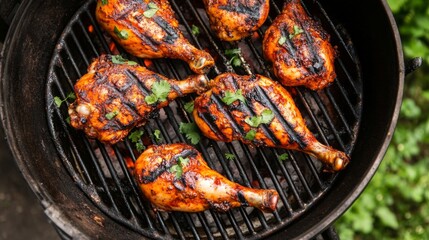Grilled Chicken Legs on a Barbecue Grill
