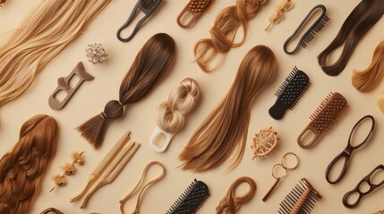 Hair Accessories and Tools Flat Lay Composition