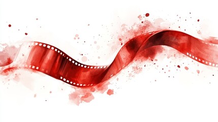 A dynamic red film strip winding into an S shape, with watercolor textures giving the clipart a soft, artistic touch. 