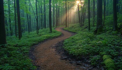 A Sunlit Path Through a Lush Forest