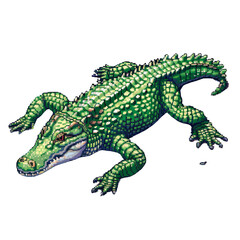 Fototapeta premium Pixel Art Alligator - Green Reptile Illustration