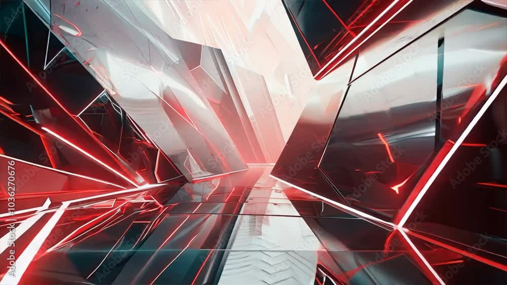 Poster futuristic abstract landscape modern design of sharp geometric shapes with glowing red accents, enha
