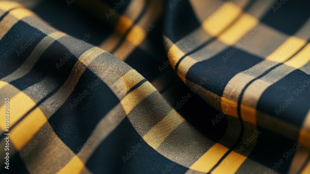 Poster a folded checkered cloth forms a neat square, blurred background adding depth to the vibrant pattern