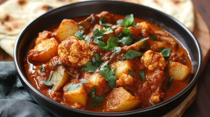Fototapeta premium Delicious Vegetable Curry with Naan Bread