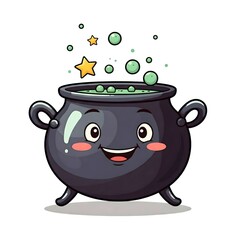 Cheerful Cartoon Cauldron with Magical Boiling Potion Bubbles