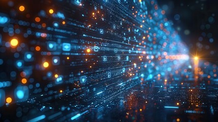 Fototapeta premium Digital Data Flow with Glowing Lights and Icons