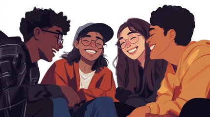 Obraz premium A group of teenagers from different backgrounds, casually hanging out and sharing laughs.