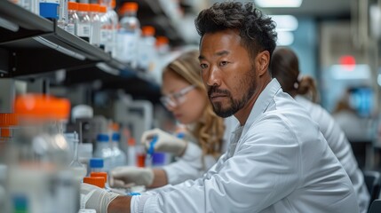 Obraz premium Scientist Conducting Research in Modern Laboratory Setting
