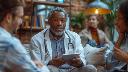 Doctor Engaging with Patients in Modern Clinic Setting