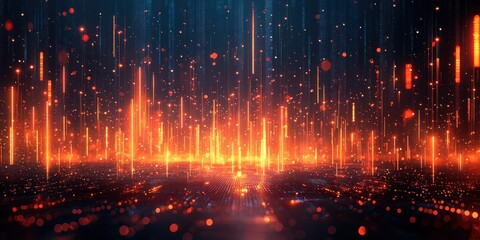Fototapeta premium Abstract Digital Landscape with Orange Lights and Bokeh Effects