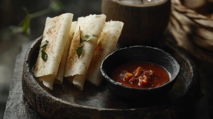 Delicious Indian Cuisine with Dosa and Spicy Chutney