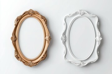Elegant vintage-style picture frames in gold and white against a neutral wall background