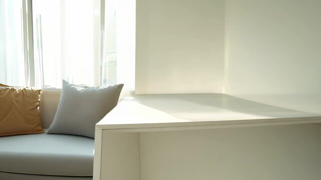 Bright living room with a blank bookshelf Video