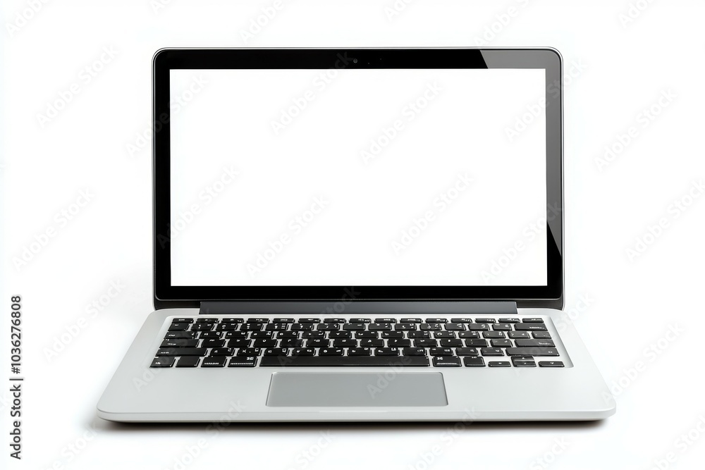 Aufkleber laptop with empty screen placed on a clean surface in a bright, minimalist workspace during the day