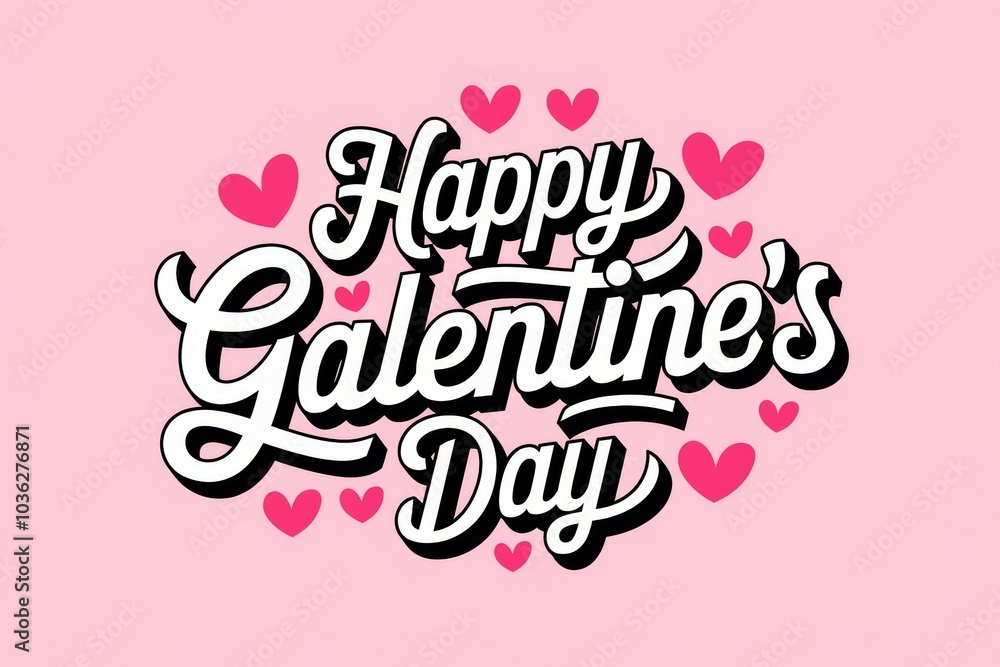 Wall mural Happy Galentine's Day lettering or text. Concept of celebrating girlfriends day, female friendship, February 13