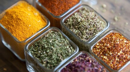 Fototapeta premium Assortment of Spices in Glass Containers