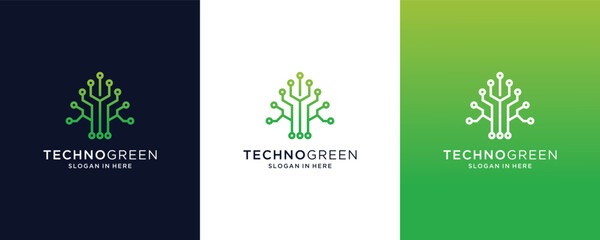 Technology tree electrical digital tech logo design vector icon illustration