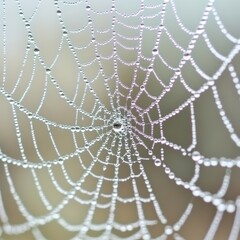 Fototapeta premium Spider web with morning dew drops in close-up