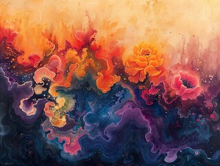 Abstract Floral Galaxy Painting: A Dreamy Watercolor Artwork