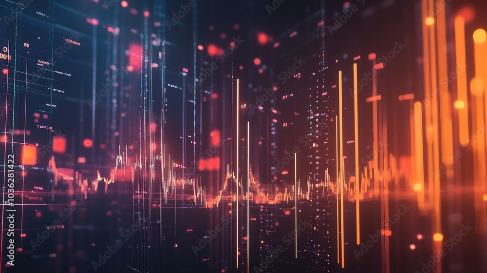 Poster vibrant digital pulse and data visualization background