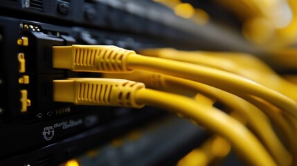 Yellow Ethernet Cables Close Up