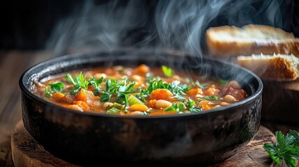 Aromatic Vegetable Soup with Fresh Herbs and Bread