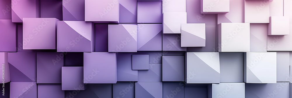 Poster abstract background with geometric shapes in purple and white, featuring overlapping squares for an 