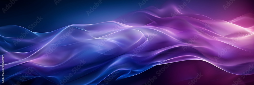 Poster abstract purple and blue background with smooth curves and lines, creating an elegant and futuristic