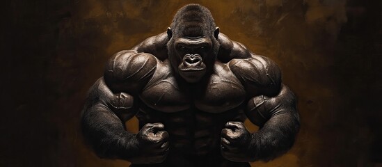 A Powerful, Muscular Gorilla Stands with Fists Clenched