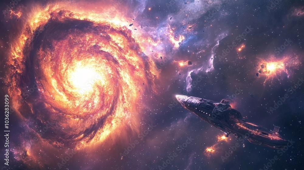 Poster a spaceship observing a supernova explosion from a safe distance