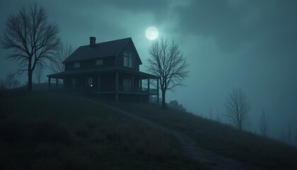  Eerie mansion under a full moon