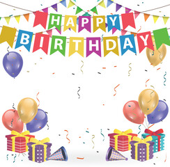 Happy birthday vector transparent background. colorful happy birthday border frame with confetti