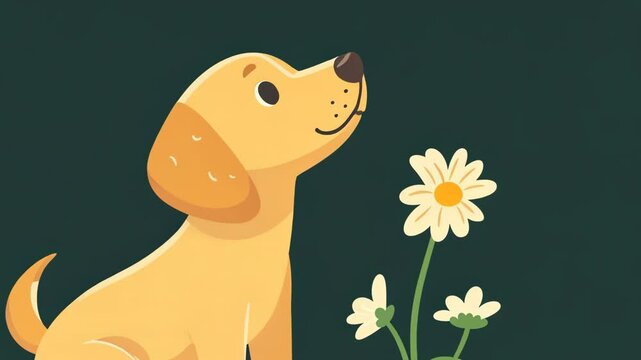 cartoon  dog with white flower